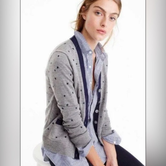 J.Crew Harlow Gray & Navy Star Print Wool Blend Lightweight
Cardigan Size XS - Picture 1 of 7
